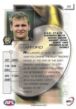 2002 Select AFL Exclusive #55 Greg Stafford Back
